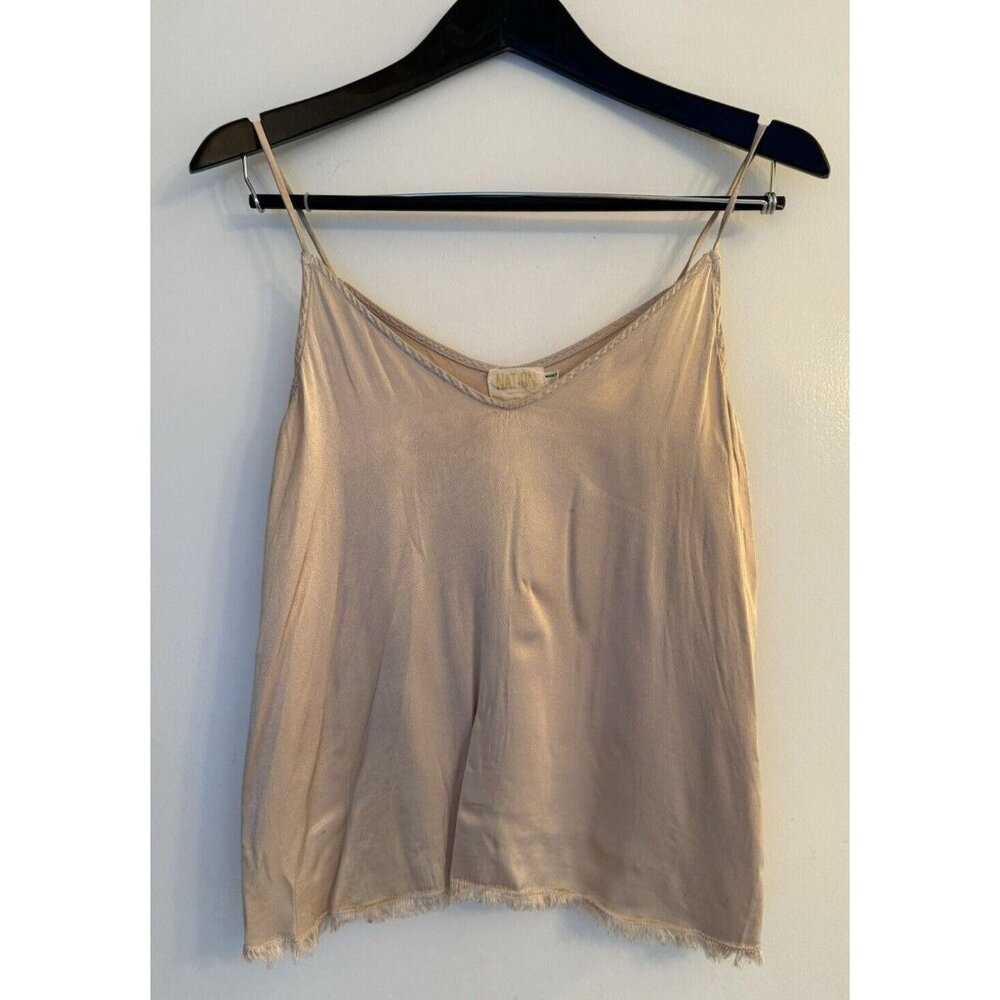 Nation Rayon Raw Hem Cami Tank Frayed Hi Low Size Small Tank Neutral Beige Blush